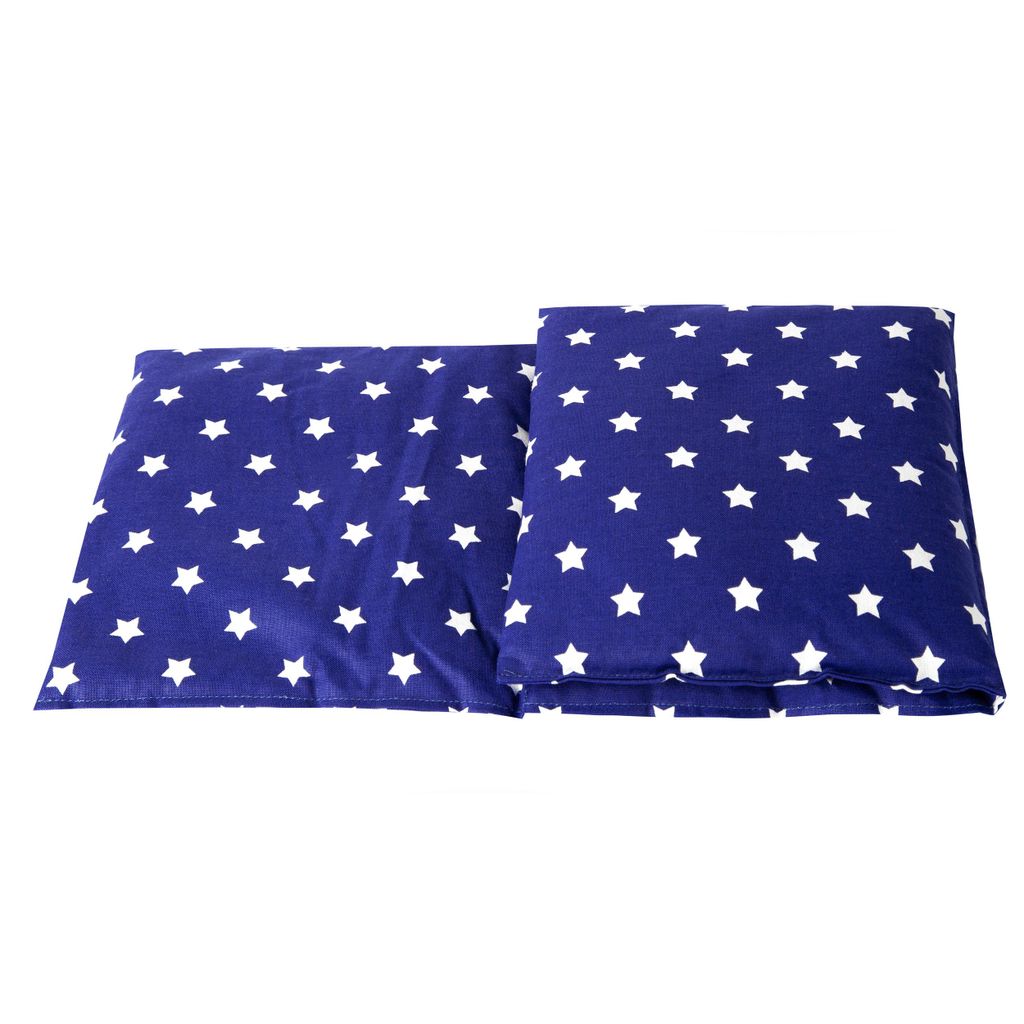Bio-Dinkelkissen 20x50cm groß 3-Kammer - Wärmekissen, Körnerkissen - Kissen - Sterne-blau, 50 x 20 cm, Bio-Dinkel