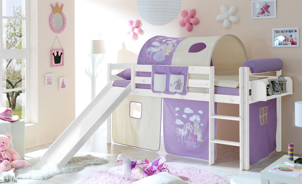 Rutschbett "Manuel" Kiefer Weiß Motiv (Horse (Lila))