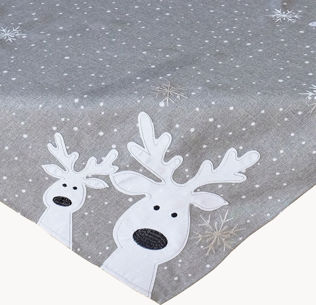 Tischwäsche Tischläufer Stickerei lustiger Elch Winter Weihnachten Deko 85 x 85 cm - hellgrau