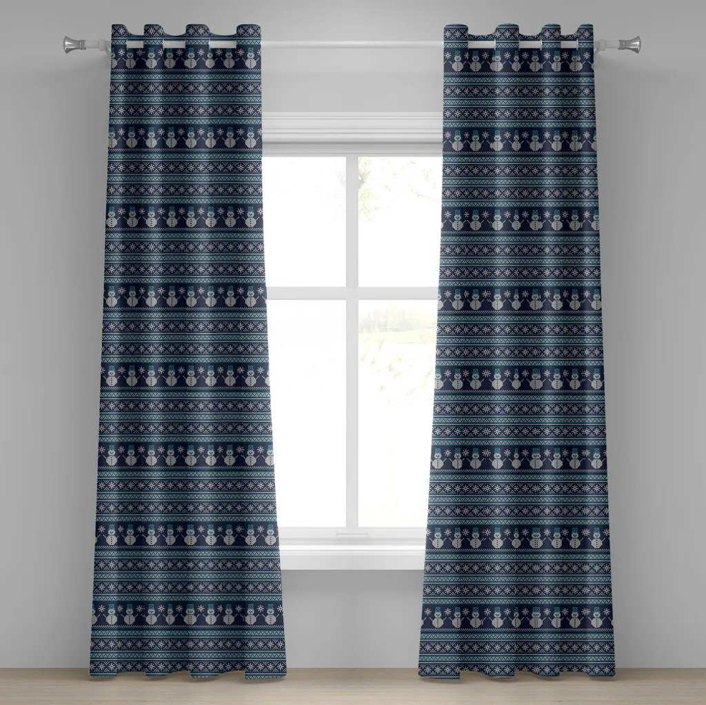 ABAKUHAUS Tenda nordica con occhielli, motivo pupazzo di neve, linee geometriche angolate, disegno a zig zag chevron, tende decorative a 2 pannelli, 280 cm x 175 cm, turchese blu scuro