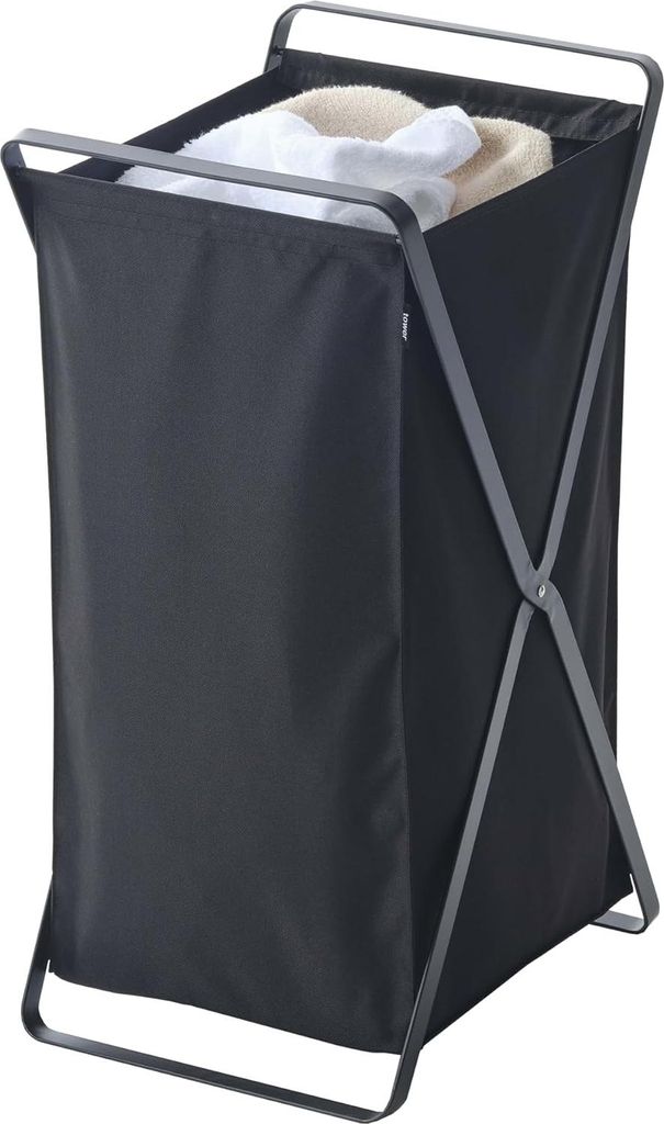 Stilvoller Wäschekorb - praktische Aufbewahrung - 1 Stück - schwarz - Stahl/Polyester/Polypropylen - 30 x 36 x 64 cm