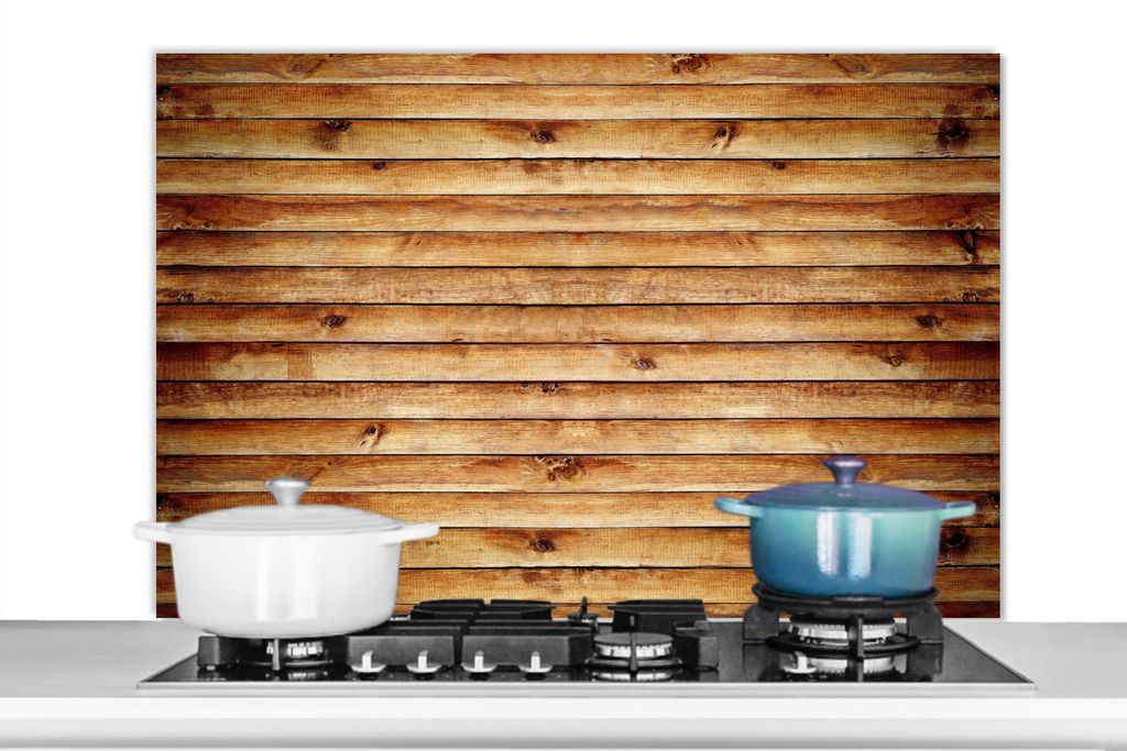 KitchenYeah Spritzschutz Küche - Küchenrückwand - Wandschutz für Herd und Spüle - Wand - Regale - Holz 100x65 - Alu-Dibond (Alternative zum ...