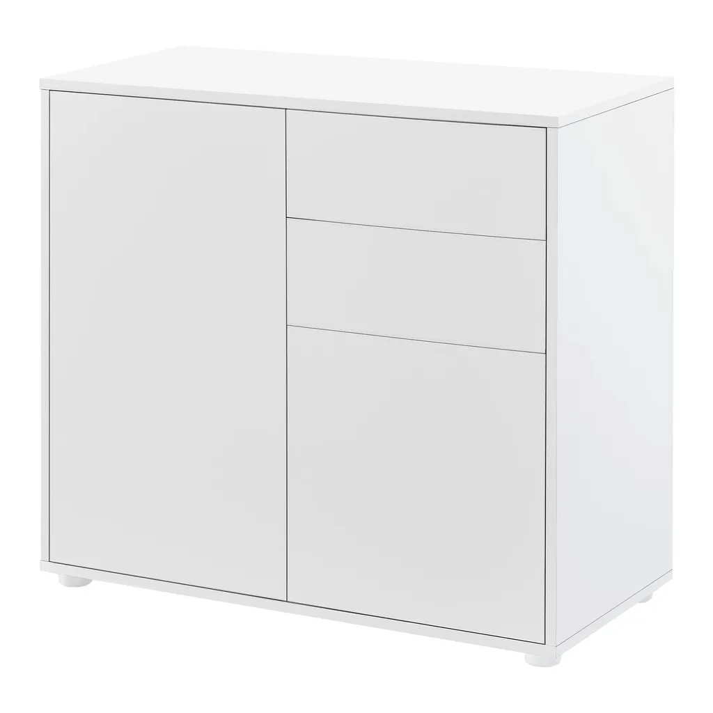 Meuble de Rangement Wilford Blanc - Commode 2 Portes Style Moderne