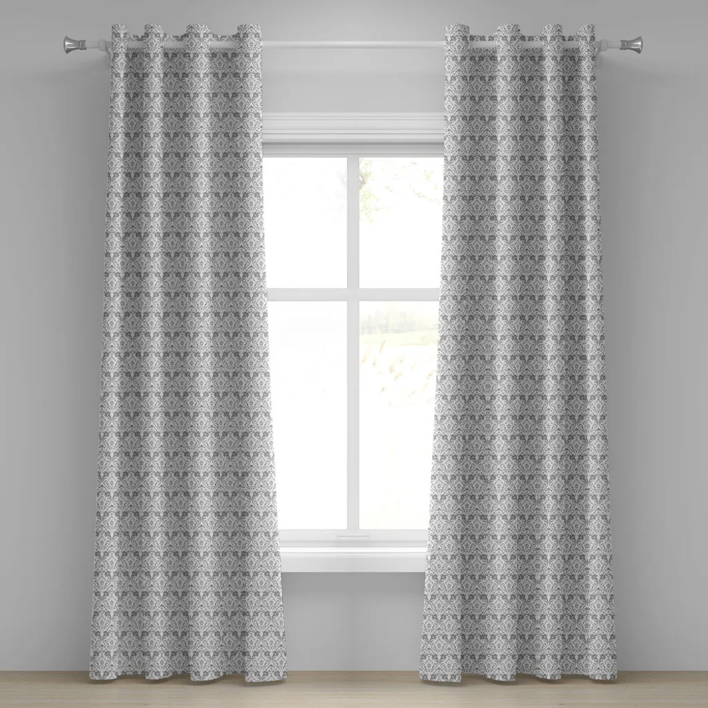 Paire de Rideaux Décoratifs Vintage Motif Traditionnel Gris 280x175cm
