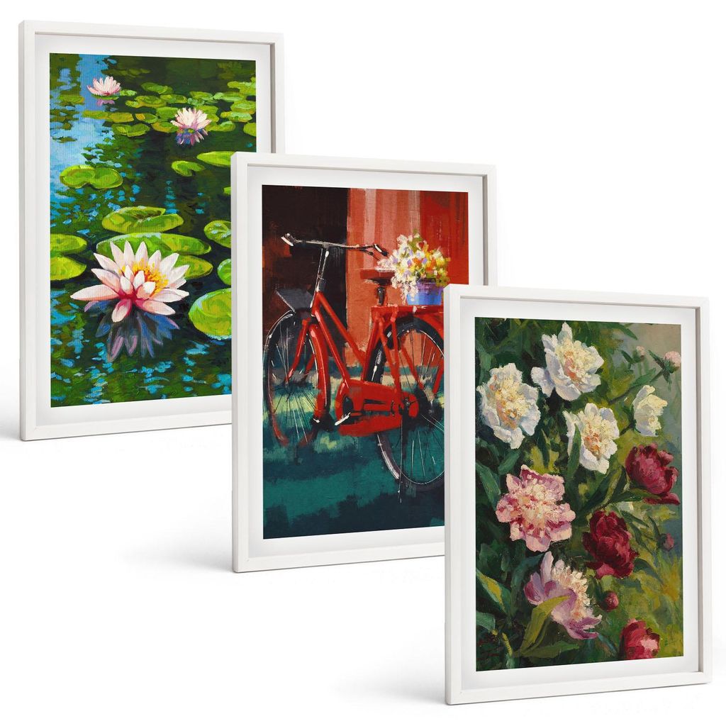 Bilder Set 3-teilig im weißen Rahmen – Wandbilder 3 Stück – gerahmte Poster für Wohnzimmer, Schlafzimmer und Flur – 40x60 cm – Lilien im...