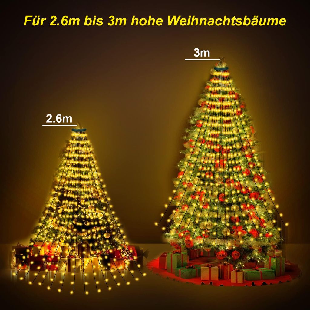 3m LED Weihnachtsbaum Lichterkette mit Timer und 8
