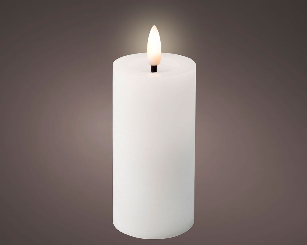 LED Kerze 5x12cm mit Timer Wachs Weiß / Warmweiß Produktbild 