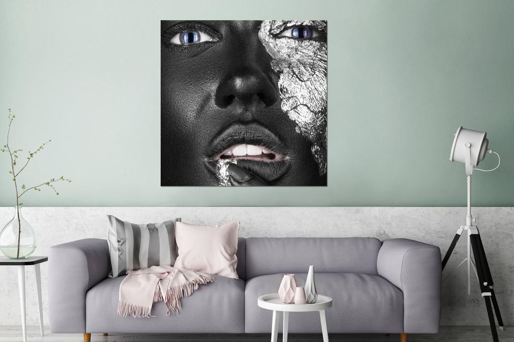 MuchoWow Wanddekoration Metall Metallbild Wandkunst 90x90 cm Silber - Weiblich - Schwarz MuchoWow Aluminium Gemälde - Dekoration - Industrial - Me...