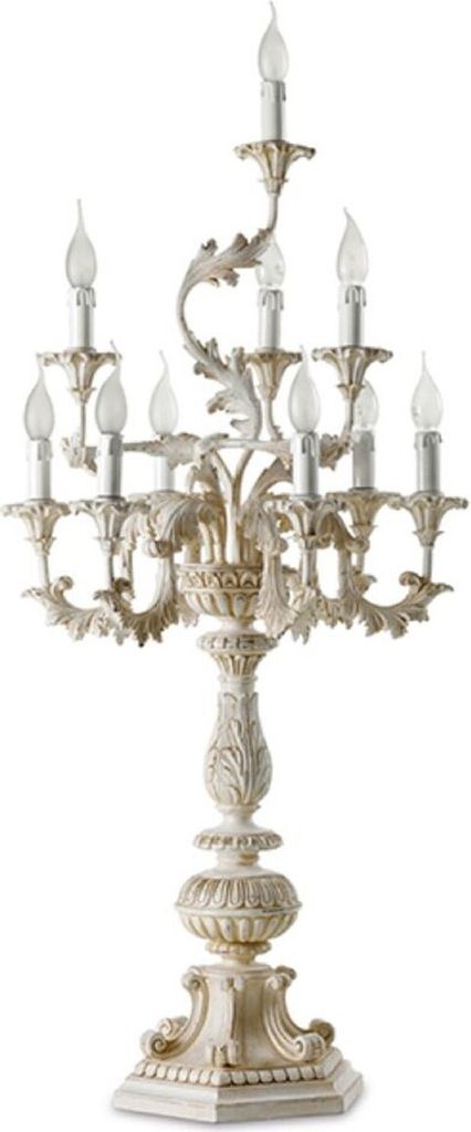 Casa Padrino Luxus Barock Tischleuchte Weiß / Beige Ø 53 x H. 107 cm - Prunkvolle Barockstil Schreibtischleuchte - Luxus Leuchten im Barockstil -...