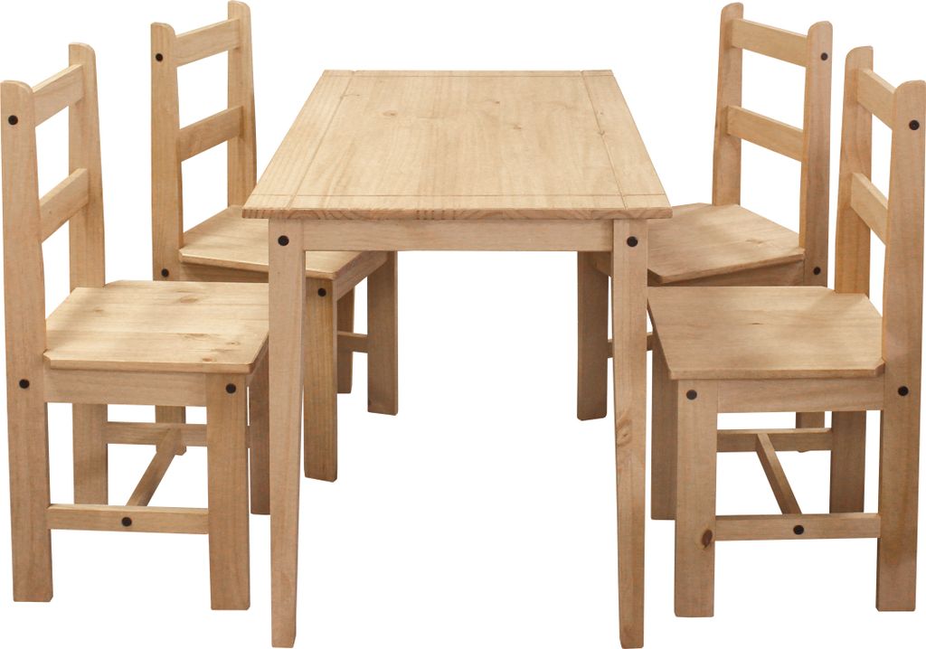Möbilia Essgruppe 5-tlg. | 1 Esstisch, 4 Stühle | Kiefer-Holz massiv | naturfarben | 19020069 | Serie ESSGRUPPE