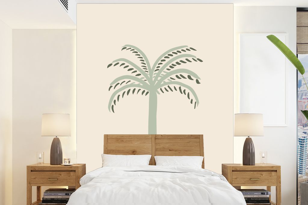 MuchoWow Fototapete für Wohnzimmer oder Schlafzimmer Wandtapete Vinyl Motivtapete Palme - Natur - Grün - Minimalismus - 190x260 cm - Papiertapete