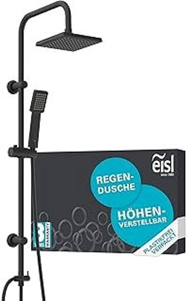 Set doccia EISL EASY ENERGY nero, sistema doccia senza rubinetteria 2 in 1 con ampio soffione a pioggia (170x170 mm) e doccetta senza rubinetteria, ideale per il retrofit, set di montaggio completo DX12004BL-A - 1