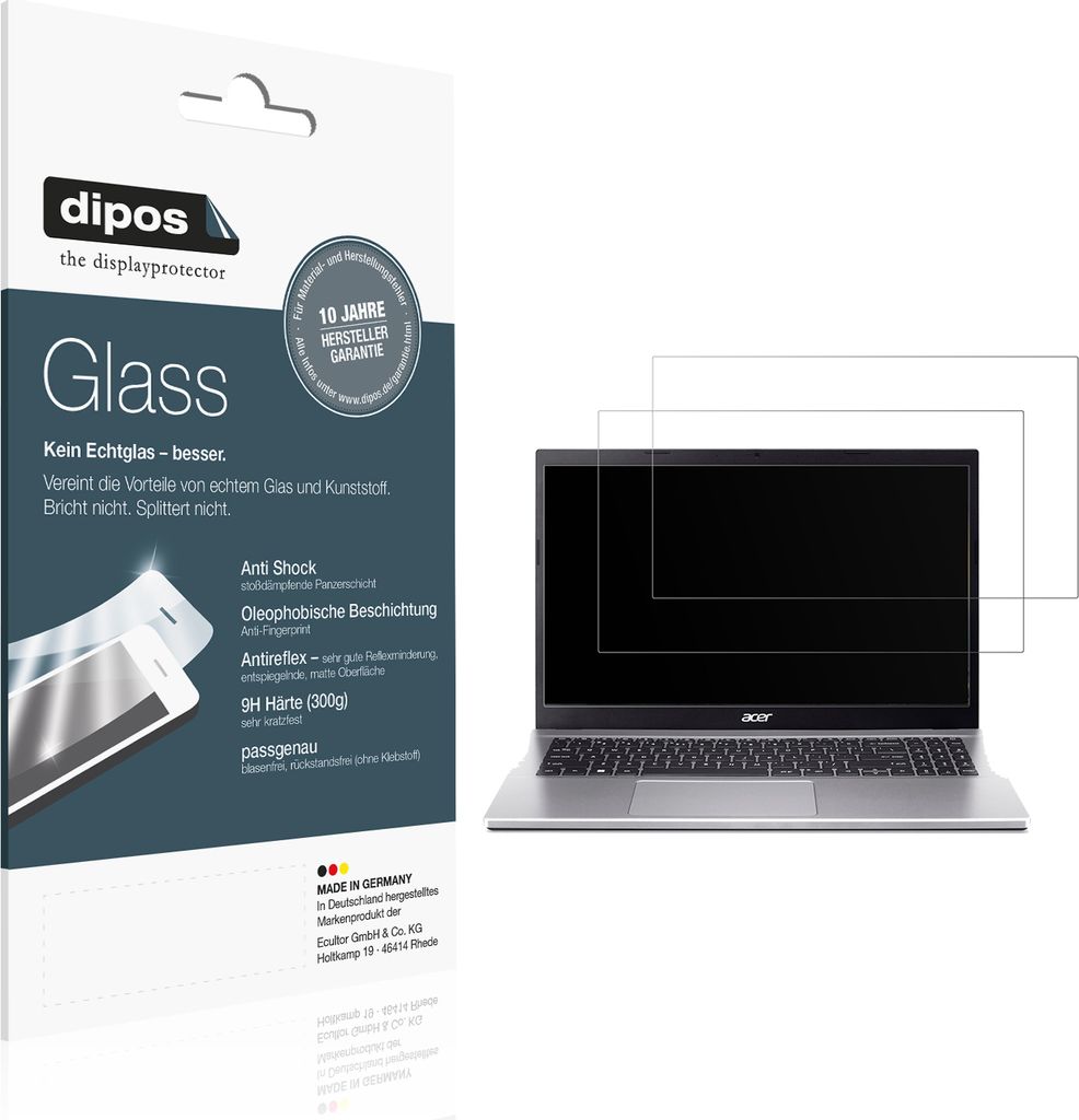 2x Schutzfolie für Acer Aspire 3 matt - Anti-Shock 9H Folie dipos Glass Kunststoffglas