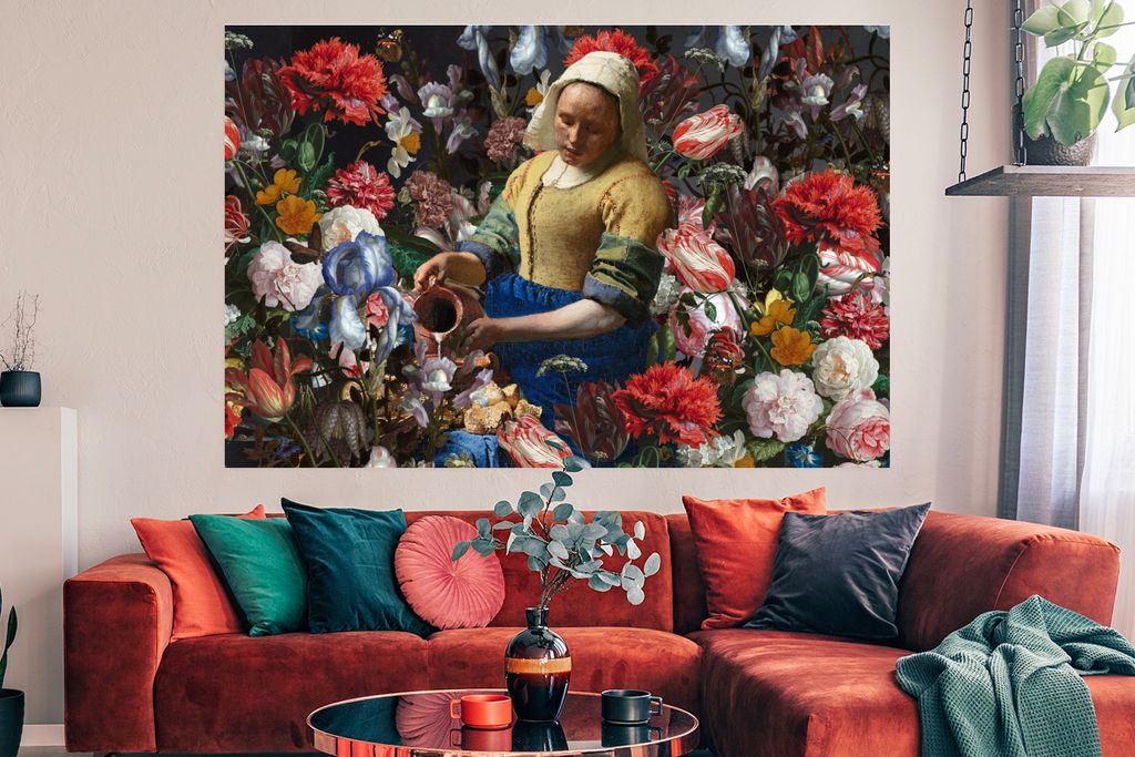 MuchoWow Poster Milchmädchen - Johannes Vermeer - Blumen - Farben 180x120 cm - Fotoplakat