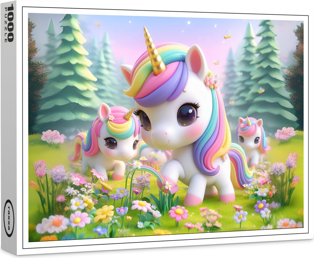 raxxa Premium-Puzzle "Süsse Einhörner mit Blumen", 1000 Teile