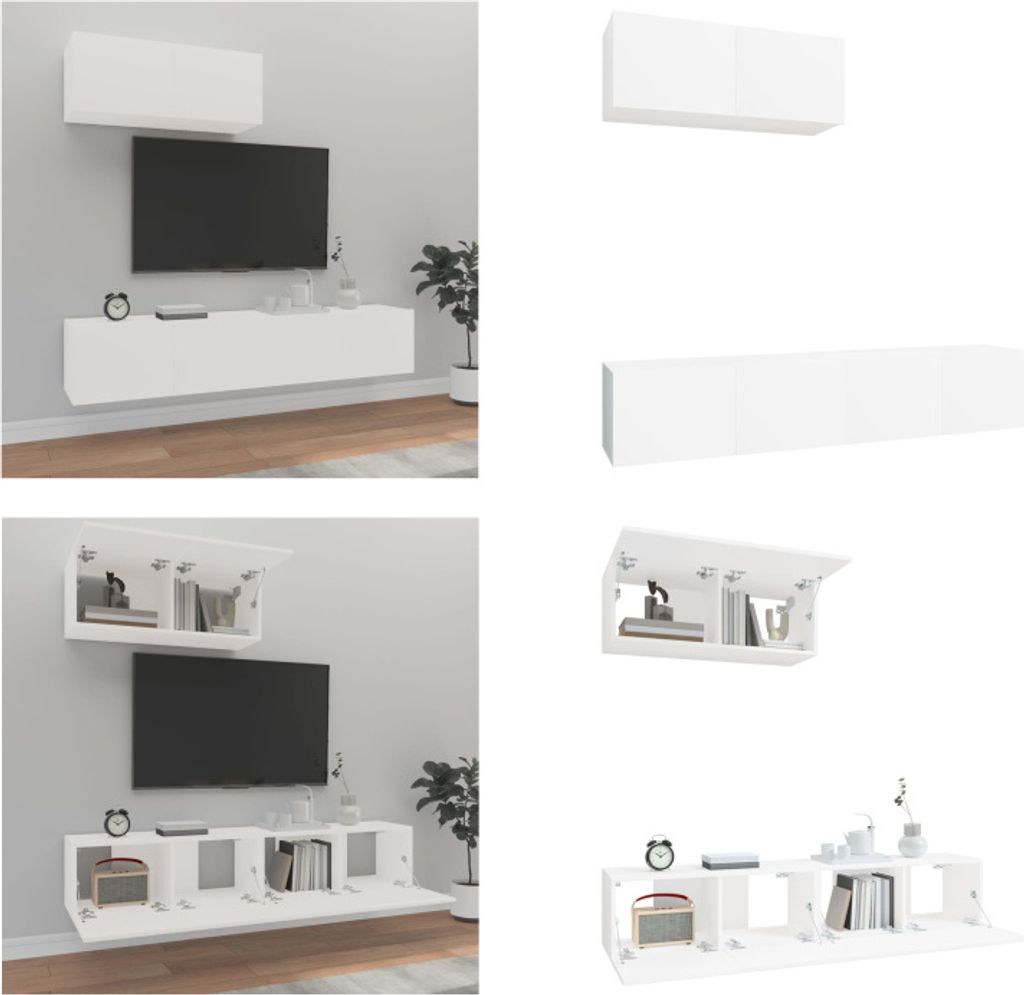vidaXL 3 tlg. TV Schrank Set Weiß Holzwerkstoff - TV-Schrank-Set - TV-Schrank-Sets - Wohnwand - Schrankwand