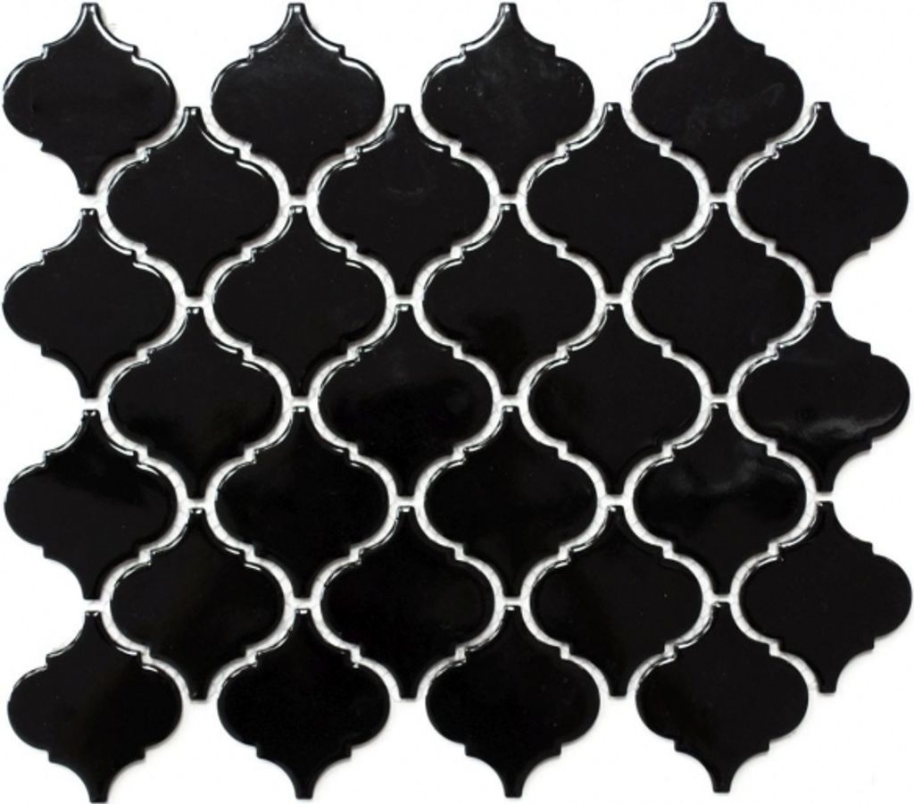 Retro Vintage Mosaik Fliese Keramik Florentiner schwarz glänzend MOS13-2BG_f | 10 Mosaikmatten