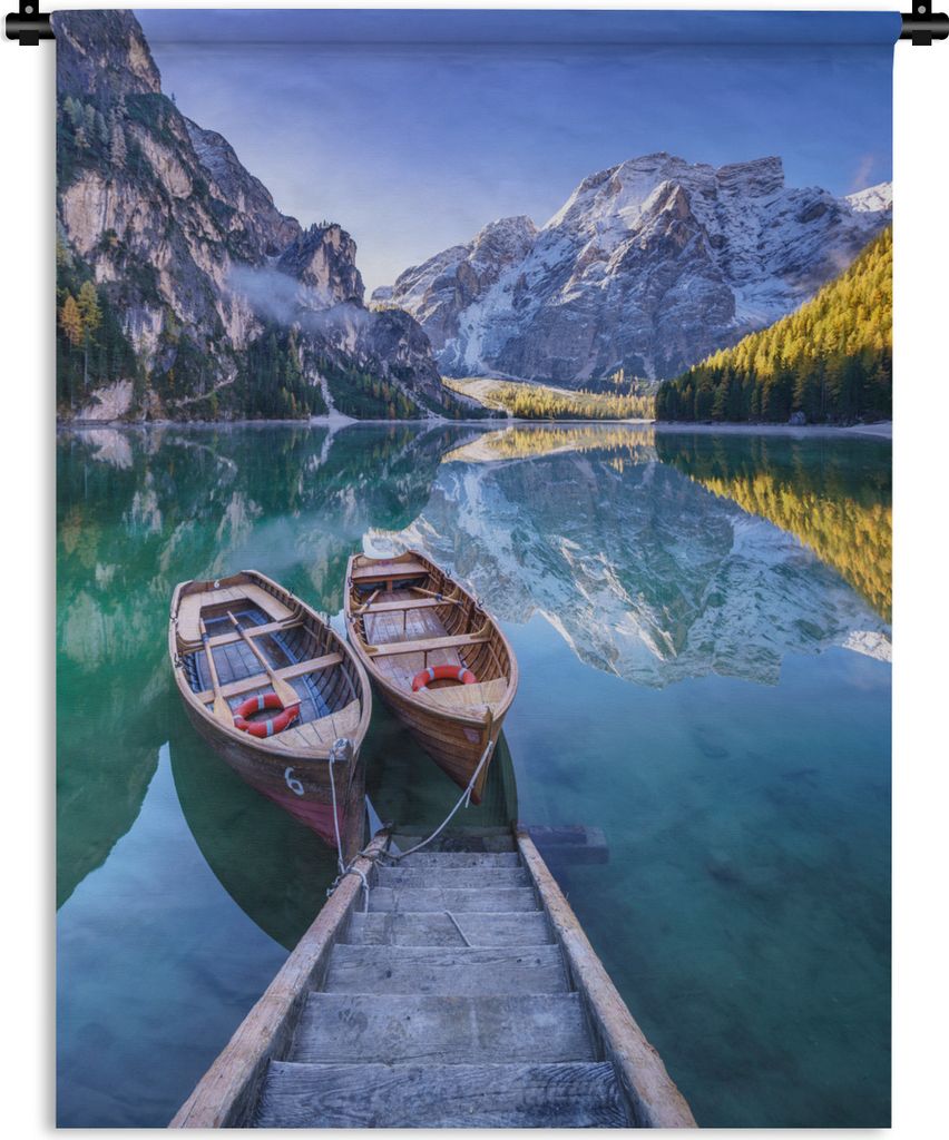 MuchoWow Wandteppich Wandbehang Zwei Boote auf einem See in den Dolomiten 120x160 cm Tapisserie Dekoration Wandtuch - Wohnzimmer - Moderne