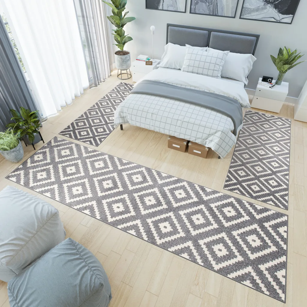 Tapis Floral Oekotex Gris Crème 80x400 cm - Poil Court et Entretien Facile