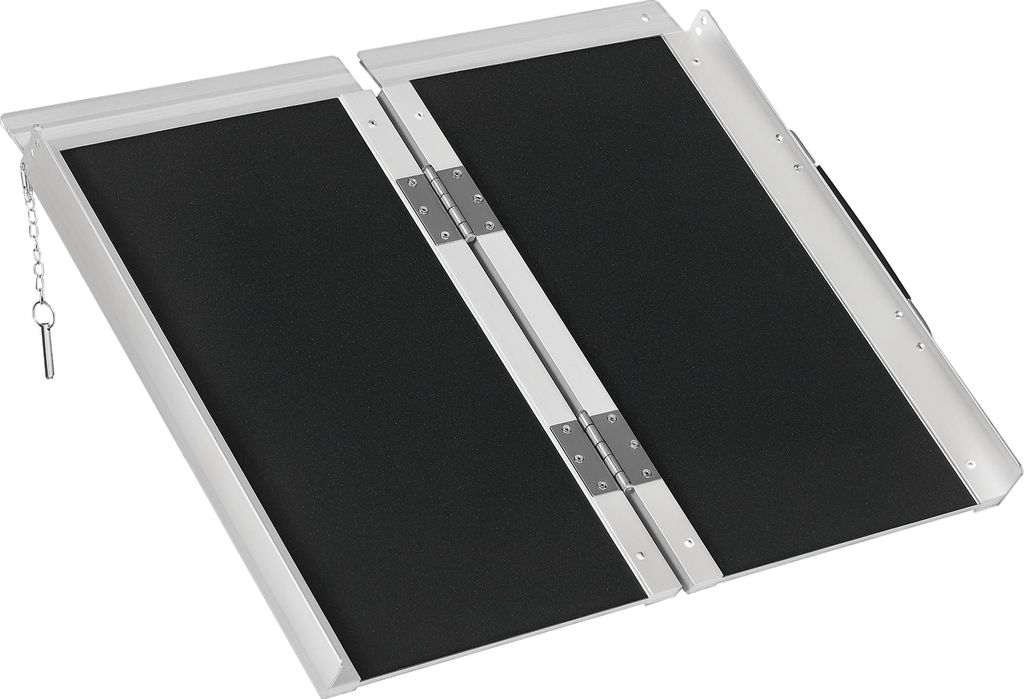 HOMCOM Rollstuhlrampe, Laderampe, rutschfeste Zugangsrampe, faltbar mit Sicherheitskanten, max. 270 kg, Maße: 60 x 73 x 5 cm (L x B x H), Aluminiu...