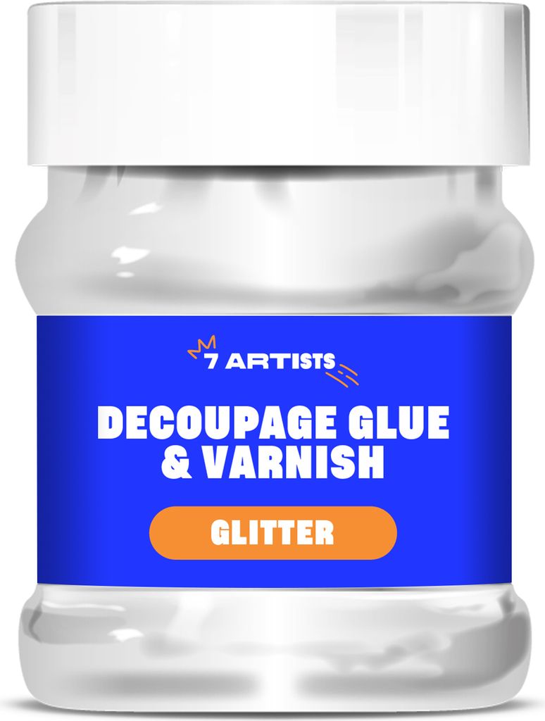 7 Artists Decoupage Kleber Lack Wasserfest 230 ml Glitter - Serviettentechnik Kleber auf Wasserbasis/Serviettenkleber für Serviettentechnik/Servie