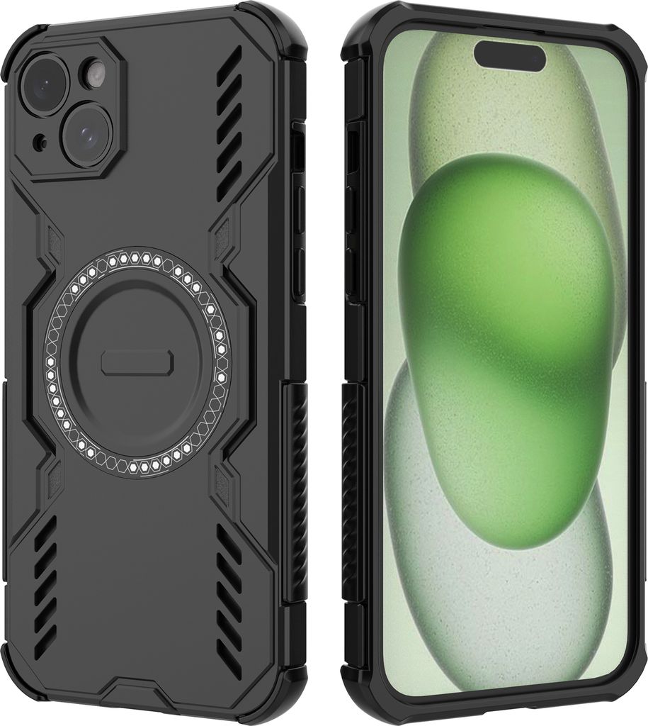 Magnetisch Hülle für iPhone 15 Plus /iPhone 14 Plus, Hybrid PC TPU Bumper Stoßfestes Loch Wärmeableitung Handyhülle Schwarz