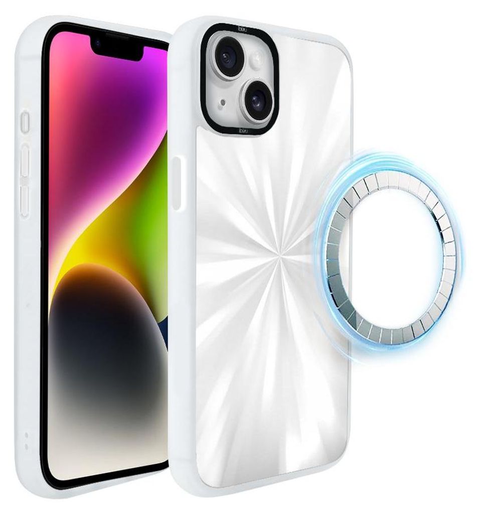 Schutzhülle für das iPhone 14, MagSafe-kompatibel, mattweiße Seiten, Reflexion, Schimmer