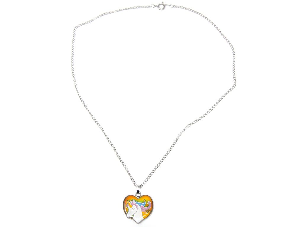 Stimmungskette mit Metallkette - Einhorn Herz