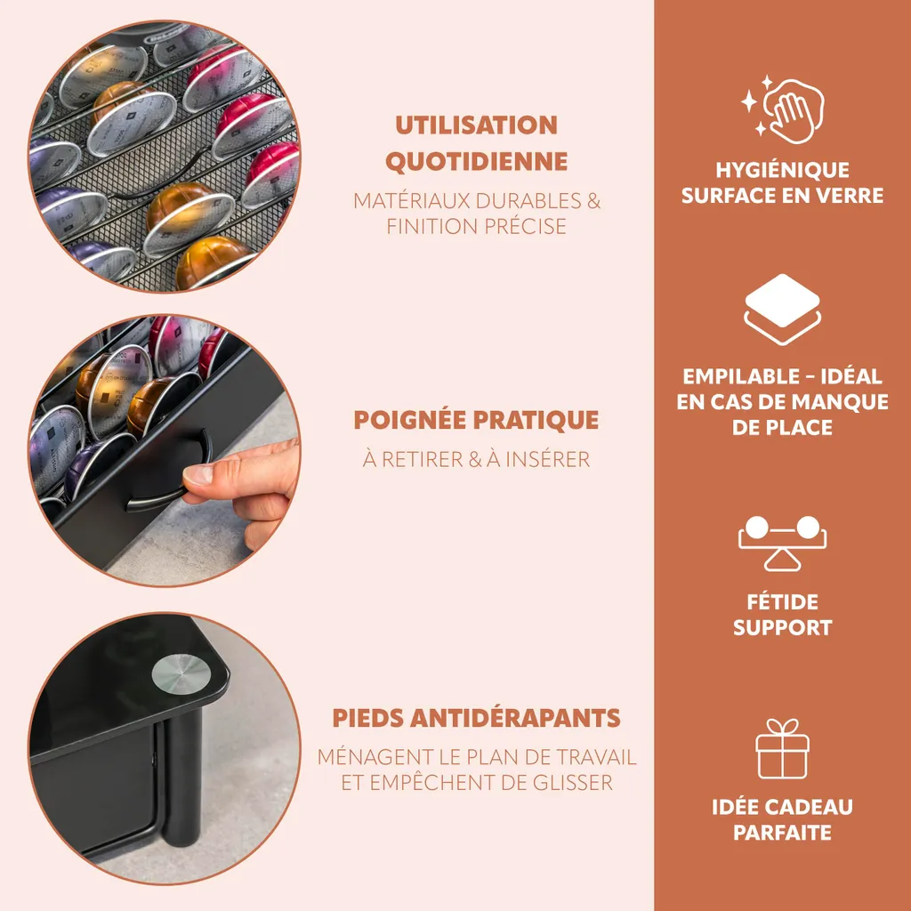 Rangement capsules Nespresso Vertuo - Support de Machine pour Plan Travail