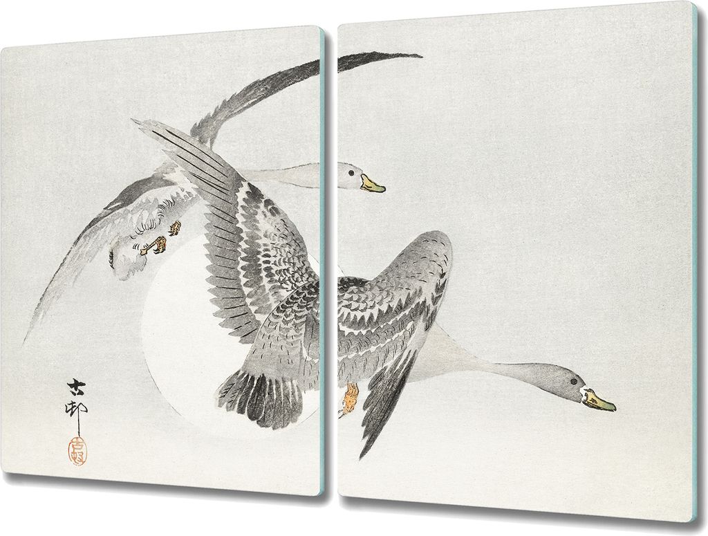 Coloray Hackbrett Herdabdeckplatte 2x40x52 cm Küchenbrett Kochplattenabdeckung Schneidebrett - Tiere Vögel Gänse Himmel