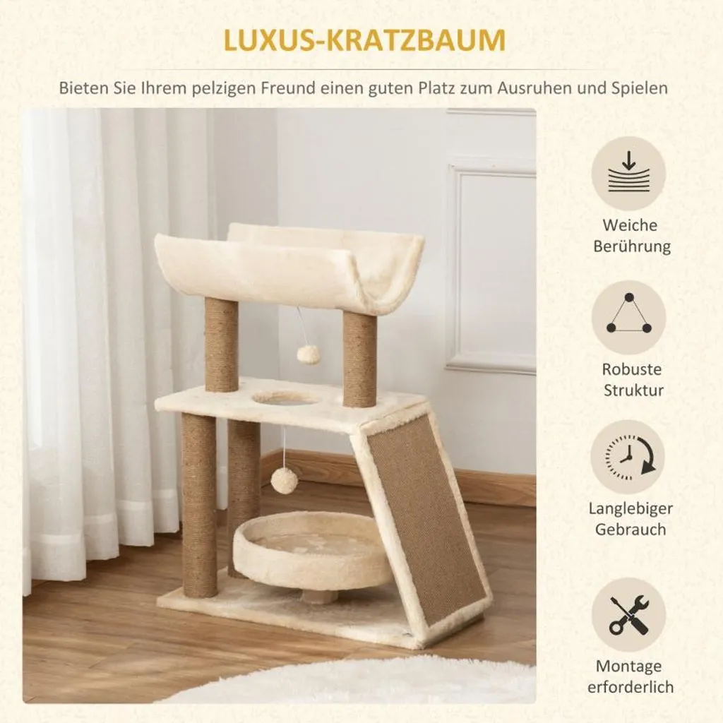 Fortuna Lai Tiragraffi con Cuccia 76cm | Relax Naturale per Gatti - 4
