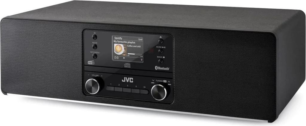 Système audio mini tour tout-en-un JVC RD-E984B avec radio FM et USB