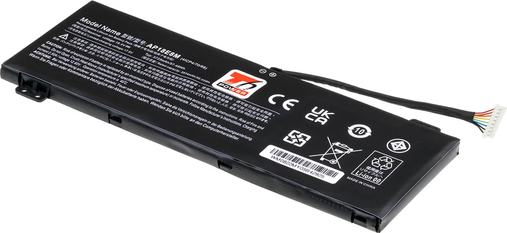 Batteria T6 Power per laptop Acer, numero di parte AP18E8M, Li-Poly, 15,4 V, 3730 mAh (57,4 Wh), nero