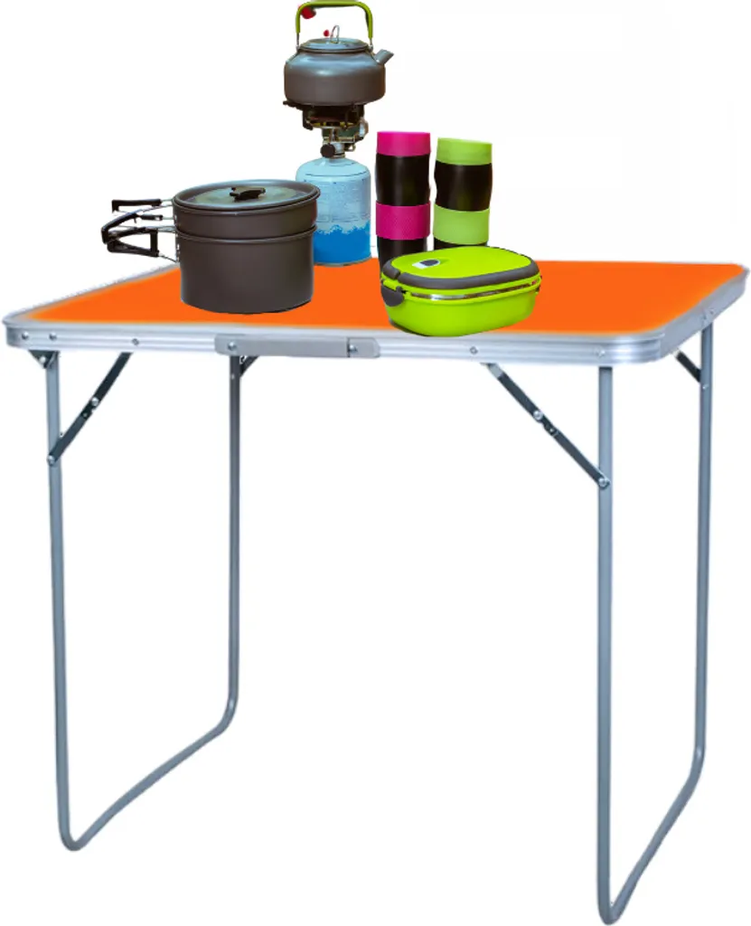 Table pliante de jardin et terrasse orange pour repas nomades et été