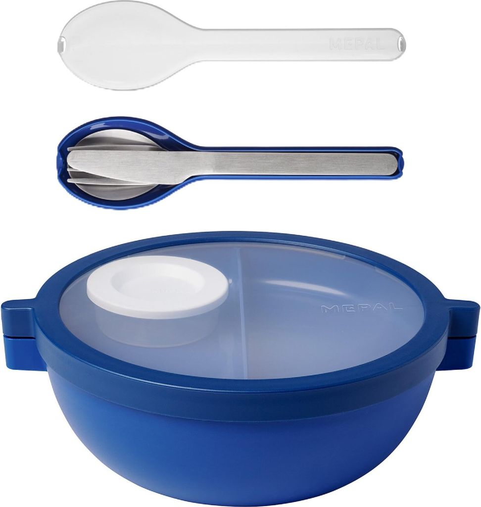 Mepal - Meal Prep Boxen Vita Set - Bento Schüssel + 3-teiliges Besteck-Set Ellipse - Brotdose mit Fächern - Extra Fach mit Deckel, Dressing-Decke...