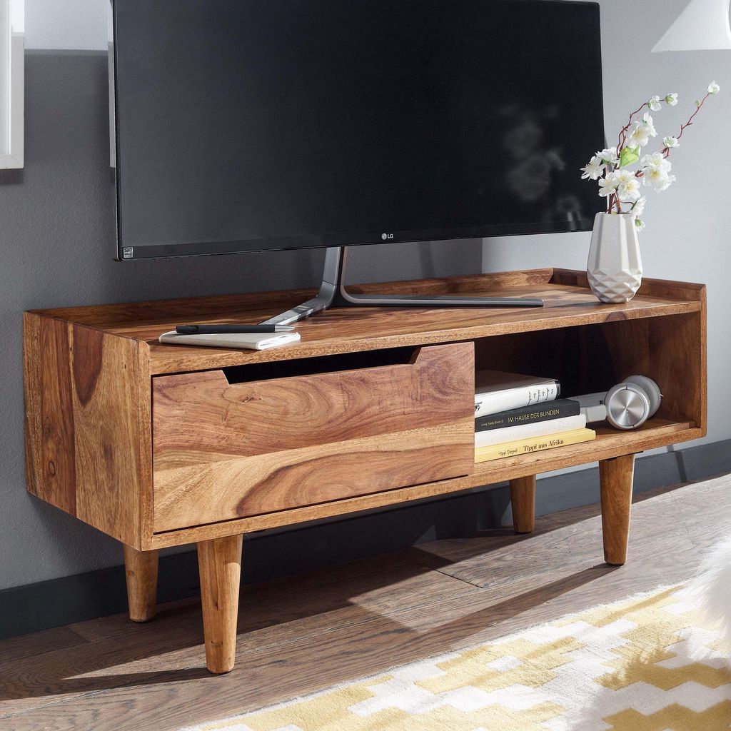 FineBuy Mobile basso in legno massello di sheesham 95x44x34 Immagine del prodotto 