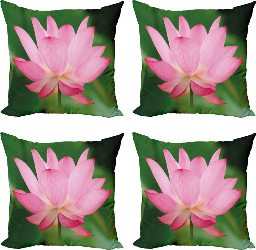 ABAKUHAUS Rosa Kissenbezug Set (4 Stück), Lotus Lily Blossom, Moderner Doppelseitiger Digitaldruck, 50 cm x 50 cm, Rosa und Farn-Grün