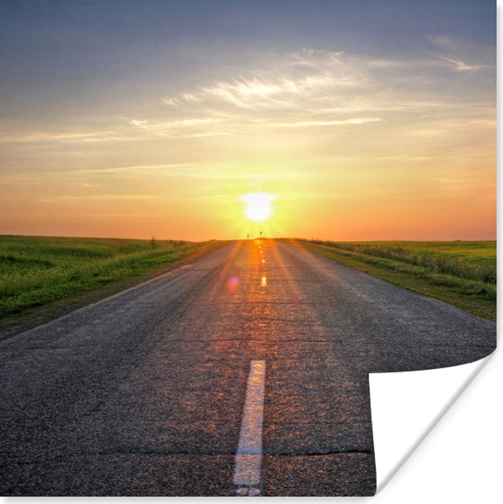 MuchoWow Poster Sonnenaufgang über der Straße 50x50 cm - Wohnzimmerdekoration