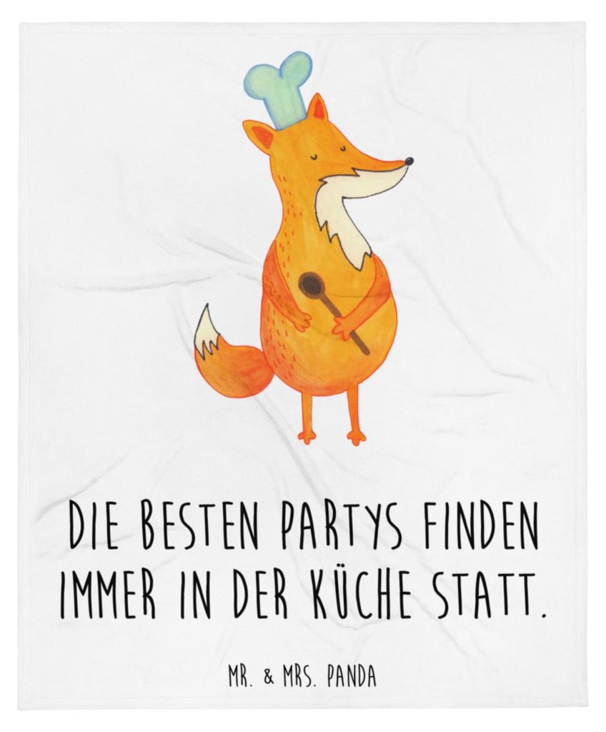Mr. & Mrs. Panda Winterdecke Fuchs Koch - Weiß - Geschenk, Sofadecke, Bäcker, Tagesdecke, Kuscheldecke, Hungrig, Chefkoch, Bettdecke, Couchdecke,...