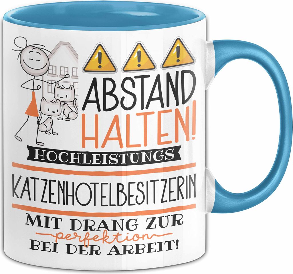 Katzenhotelbesitzerin Tasse Geschenk Lustig Abstand Halten Hochleistungs-Katzenhotelbesitzerin Mit Drang Zur Perfektion Bei Der Arbeit (Blau)