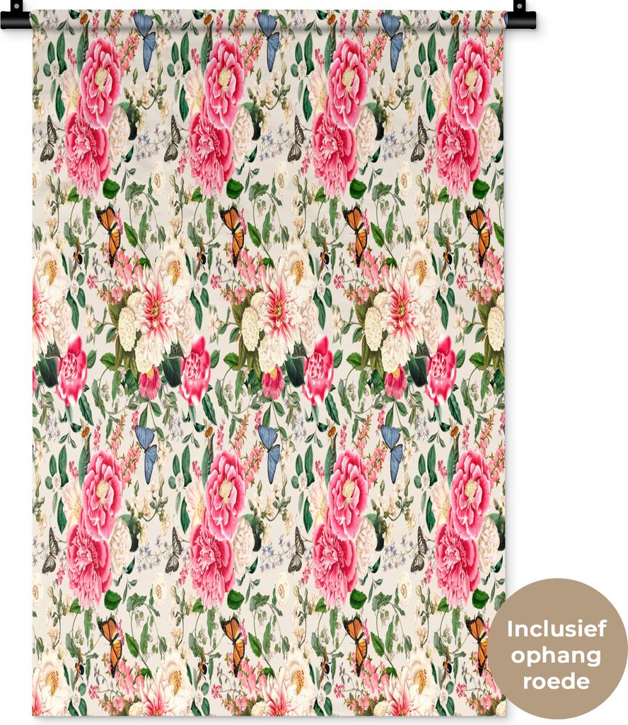 MuchoWow Wandteppich Wandbehang Blumen - Farben - Schmetterling 60x90 cm Tapisserie Dekoration Wandtuch - Foto-Teppich - Abwaschbar