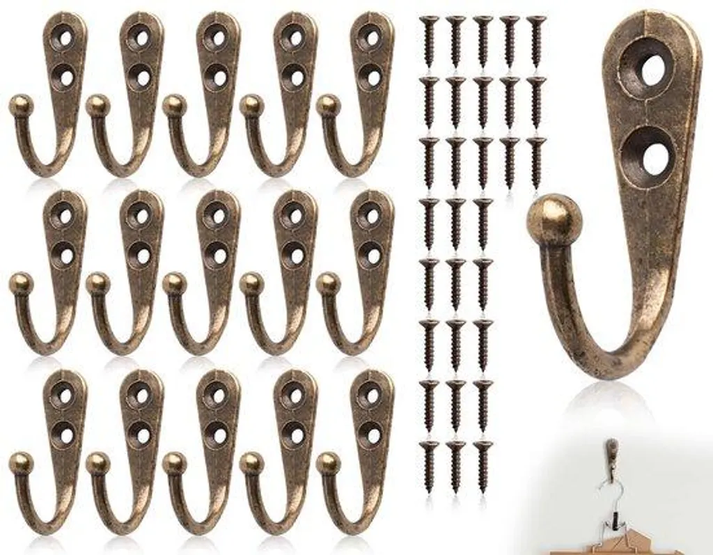 Patères murales en bronze rétro, lot de 15 petits crochets de rangement