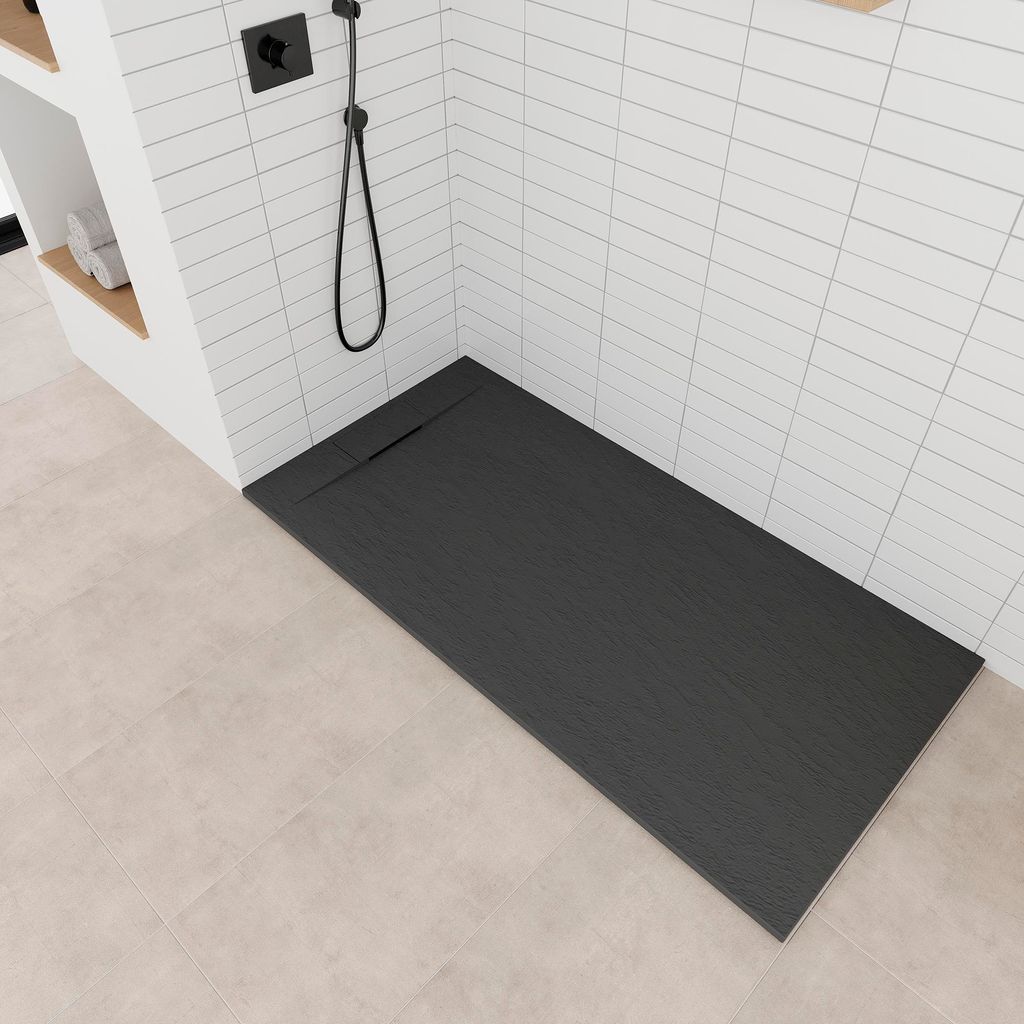 i-flair SMC Duschwanne 120x90 cm – 26 mm flach inkl. Ablaufgarnitur mit Deckel, Schwarz