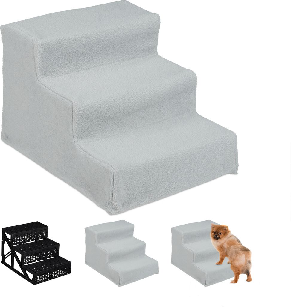 Relaxdays Hundetreppe 3 Stufen, kleine & große Hunde, Bett Produktbild 