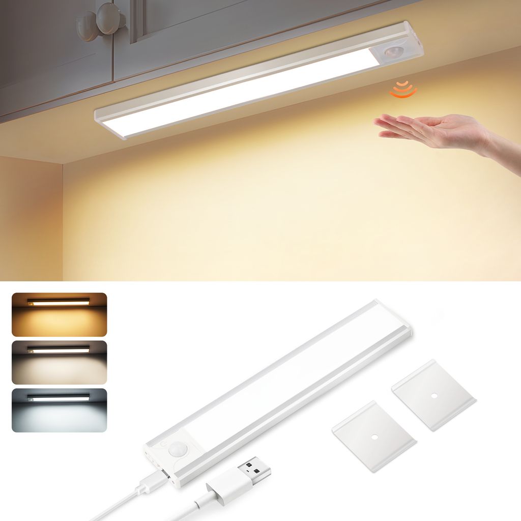 ZMH Unterbauleuchte Küche Led mit Bewegungsmelder 20CM Schrankbeleuchtung Dimmbar 3 Farbtemperatur Silber USB 1000mAh Aufladbar Küchenlampe