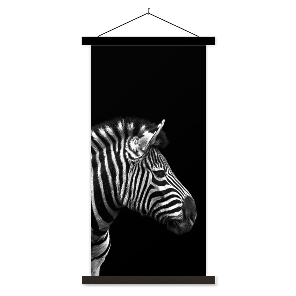 MuchoWow Textilposter Zebra - Schwarz - Weiß - Porträt - Tiere 60x120 cm mit schwarzem Rahmen - Magnete