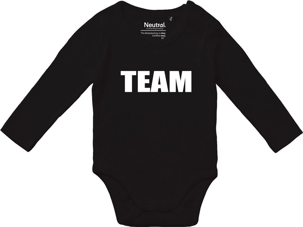 Huuraa Baby Body Team Schriftzug 68 Black Baumwolle Fairtrade Langarmbody Geschenkidee
