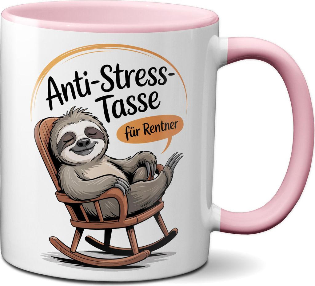 TassenKing Anti-Stress-Tasse | Motiv "Faultier" | Tasse mit Spruch | 330 ml, | Geschenk, Geburtstag, Weihnachten, Rentner, lustig (rosa)