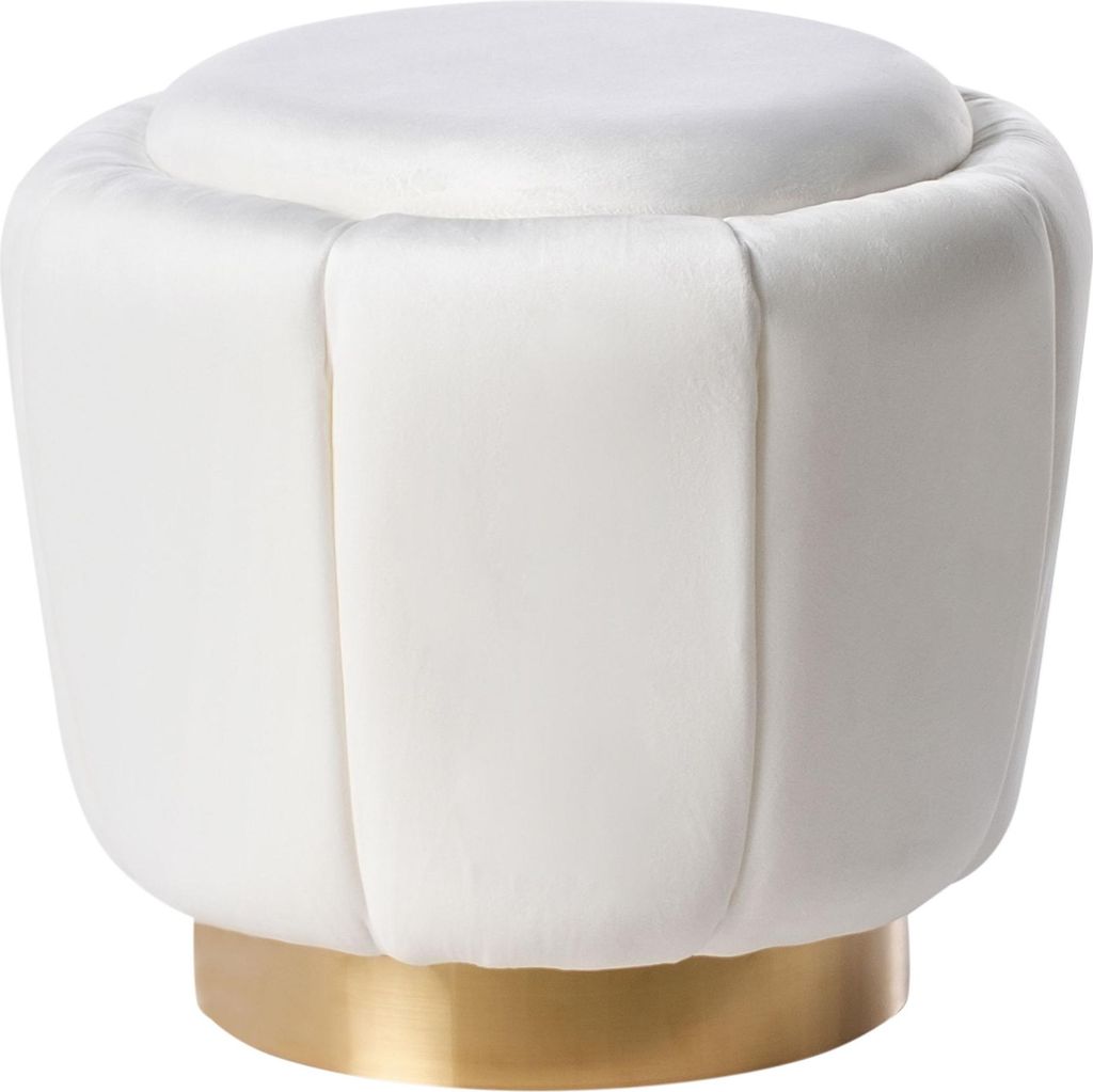 BELIANI Pouf Weiß Samt 43 cm Rund Gesteppt Modern Glamourös Sitzhocker Ottoman Samthocker Fußhocker für Wohnzimmer Schlafzimmer