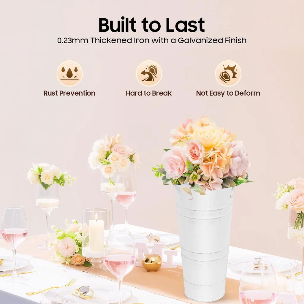 Set 8 vases seaux métal blanc - Déco cylindrique durable et stable - 2